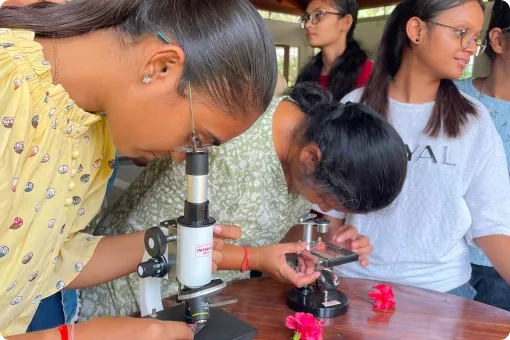 Students at the microscopes during the nature visit
