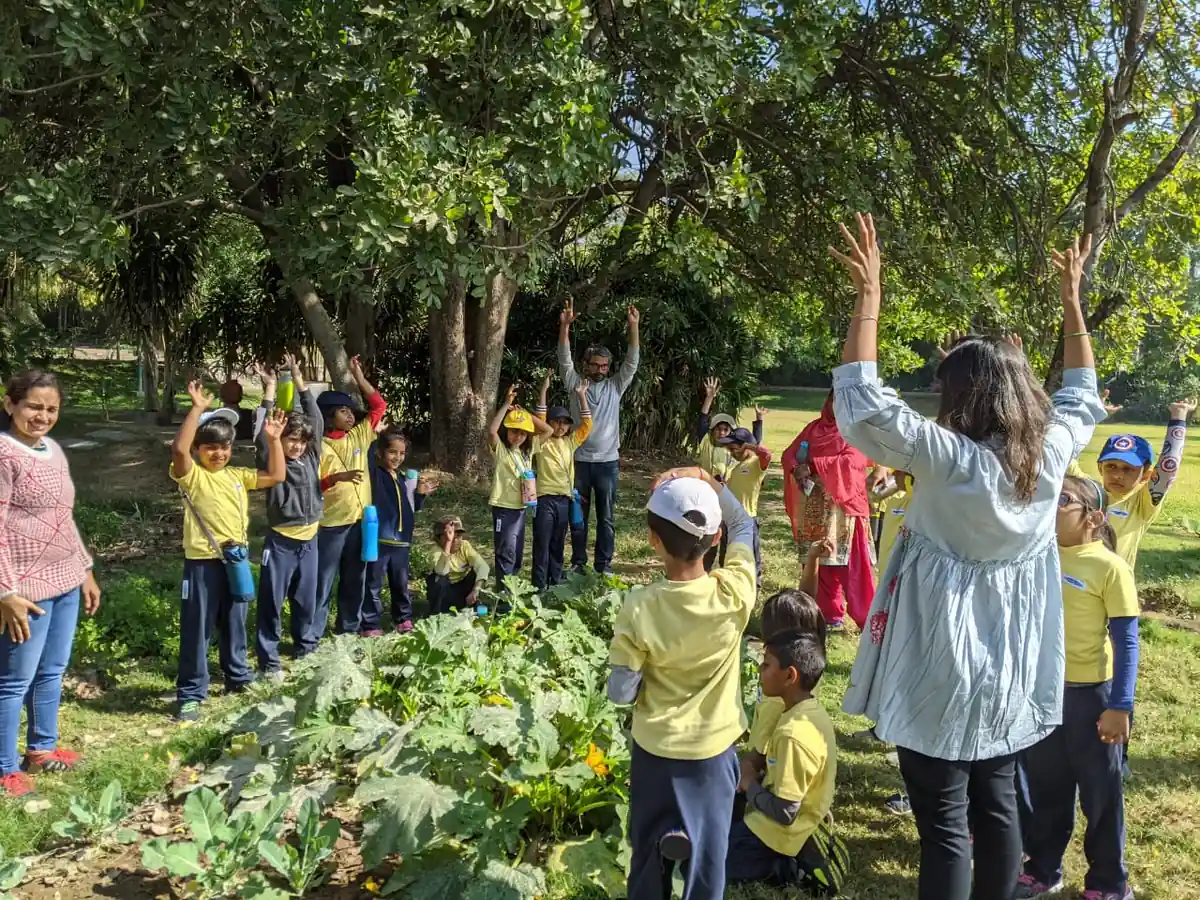 School children on a visit to The River Farm